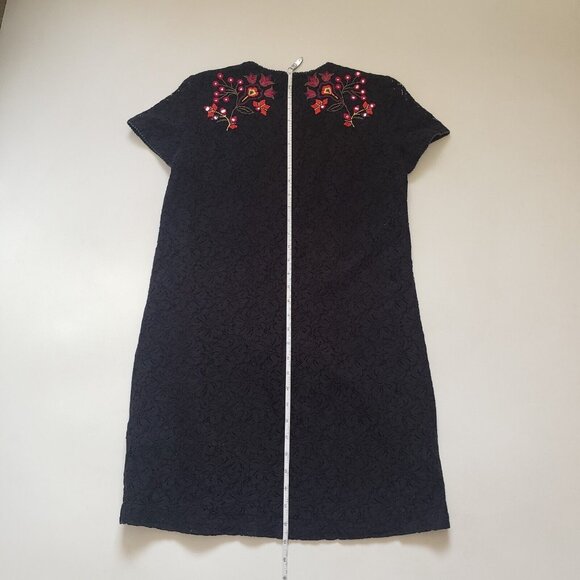 French Connection Lace Dress Womens Size 6 Black Floral Embroidery Boho Coquette - Picture 15 of 16